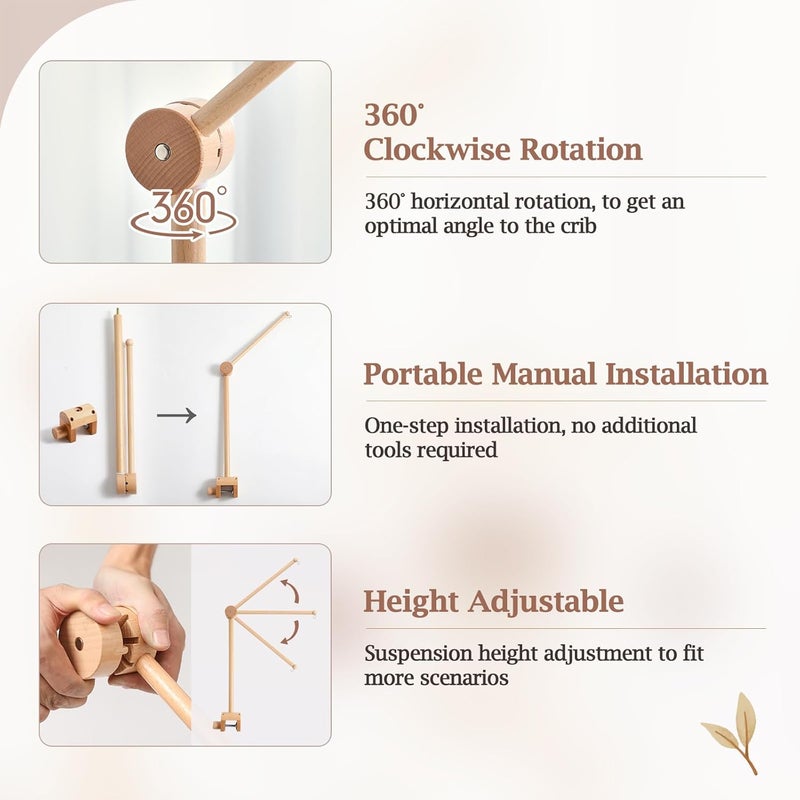 let's make Baby Crib Mobile Arm - Wooden Mobile Arm with Height Adjustable＆360° Rotatable Upgraded Arched Base Nursery Mobile Holder for Crib Mobile Hanger Baby Crib Attachment Nursery Decor - Image 3